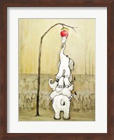 Whimsical Elephants with Red Apple Fine Art Print