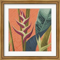 Heliconias with Leaves on Orange Fine Art Print