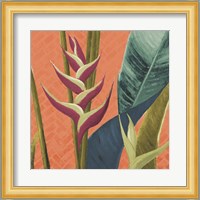 Heliconias with Leaves on Orange Fine Art Print
