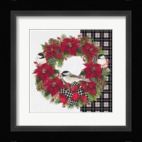 Chickadee Christmas Red V Wreath Framed Print
