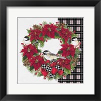 Chickadee Christmas Red V Wreath Framed Print