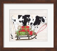 Christmas on the Farm I Cow with Sled Fine Art Print