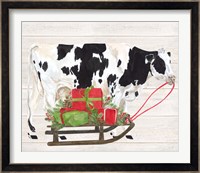 Christmas on the Farm I Cow with Sled Fine Art Print