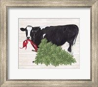 Christmas on the Farm II Cow with Tree Fine Art Print