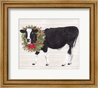 Christmas on the Farm III Cow with Wreath Fine Art Print