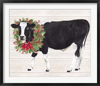 Christmas on the Farm III Cow with Wreath Fine Art Print