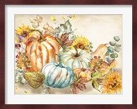 Watercolor Harvest Pumpkin landscape Fine Art Print