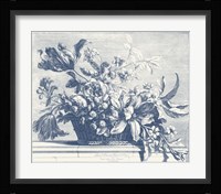 Navy Basket of Flowers I Fine Art Print