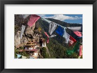 Bhutan, Paro Prayer Flags Fluttering At The Cliff's Edge Across From Taktsang Monastery, Or Tiger's Nest Fine Art Print