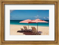 Beach Umbrellas On Grace Bay Beach, Turks And Caicos Islands, Caribbean Fine Art Print