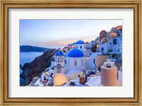Greece, Santorini, Oia Sunset On Coastal Town Fine Art Print