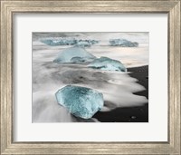 Icebergs On Black Volcanic Beach Near The Jokulsarlon Glacial Lagoon In The Vatnajokull National Park, Iceland Fine Art Print