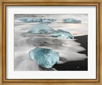 Icebergs On Black Volcanic Beach Near The Jokulsarlon Glacial Lagoon In The Vatnajokull National Park, Iceland Fine Art Print