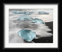 Icebergs On Black Volcanic Beach Near The Jokulsarlon Glacial Lagoon In The Vatnajokull National Park, Iceland Fine Art Print