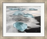 Icebergs On Black Volcanic Beach Near The Jokulsarlon Glacial Lagoon In The Vatnajokull National Park, Iceland Fine Art Print