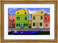 Italy, Burano Colorful House Walls And Boat In Canal Fine Art Print