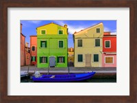 Italy, Burano Colorful House Walls And Boat In Canal Fine Art Print