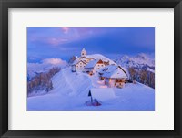 Italy, Monte Lussari Winter Night At Ski Resort Fine Art Print
