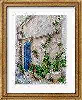 Italy, Puglia, Brindisi, Itria Valley, Ostuni Blue Door And Potted Plants Fine Art Print