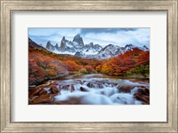 Argentina, Los Glaciares National Park Mt Fitz Roy And Lenga Beech Trees In Fall Fine Art Print