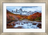 Argentina, Los Glaciares National Park Mt Fitz Roy And Lenga Beech Trees In Fall Fine Art Print