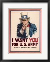 Uncle Sam, I Want You for the U.S. Army, 1917 Framed Print