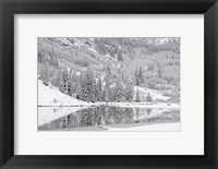 Colorado, Maroon Bells State Park, Autumn Snowfall On Mountain And Maroon Lake Fine Art Print