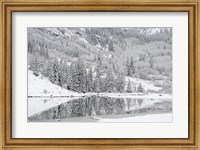 Colorado, Maroon Bells State Park, Autumn Snowfall On Mountain And Maroon Lake Fine Art Print