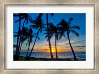 Sunset And Silhouetted Palm Trees, Kihei, Maui, Hawaii Fine Art Print