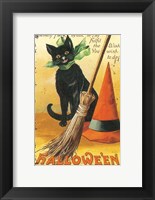 Halloween Nostalgia Cat with Broom Fine Art Print