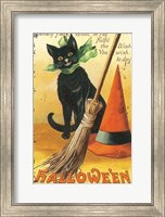 Halloween Nostalgia Cat with Broom Fine Art Print