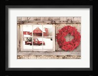 Poinsettia Wreath Window View Fine Art Print