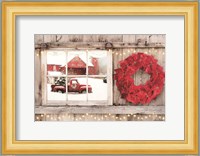 Poinsettia Wreath Window View Fine Art Print