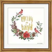 Merry and Bright Wreath with Cardinals Fine Art Print