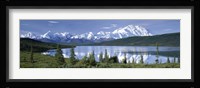 Snow Covered Mountain Range At The Lakeside, Mt Mckinley, Wonder Lake, Alaska Fine Art Print