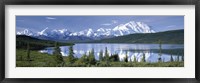 Snow Covered Mountain Range At The Lakeside, Mt Mckinley, Wonder Lake, Alaska Fine Art Print