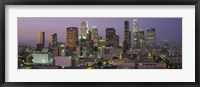 Skyscrapers Lit Up At Dusk, City Of Los Angeles, California Framed Print