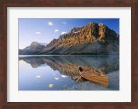 Canoe At The Lakeside, Bow Lake, Alberta, Canada Fine Art Print