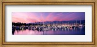 Boats Moored In Harbor At Sunset, Santa Barbara Harbor, California Fine Art Print