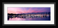 Boats Moored In Harbor At Sunset, Santa Barbara Harbor, California Fine Art Print