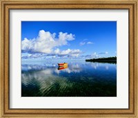 Reflection Of Clouds And Boat On Water, Tahiti Fine Art Print