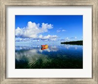 Reflection Of Clouds And Boat On Water, Tahiti Fine Art Print