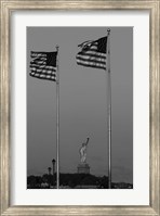 Flags Fly Over Statue Of Liberty, Jersey City, New Jersey Fine Art Print