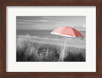 Beach Umbrella On The Beach, Saunton, North Devon, England Fine Art Print