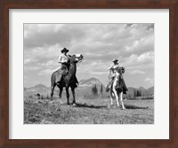 Pair Of Cowboys On Horseback At Glacier Fifty Mountain Camp Fine Art Print