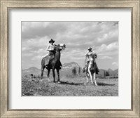Pair Of Cowboys On Horseback At Glacier Fifty Mountain Camp Fine Art Print