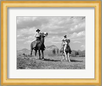 Pair Of Cowboys On Horseback At Glacier Fifty Mountain Camp Fine Art Print