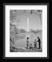 Family At Washington Monument Amid Cherry Blossoms Fine Art Print