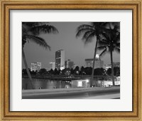 Night View Skyline With Palm Trees Miami Florida Fine Art Print