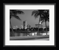 Night View Skyline With Palm Trees Miami Florida Fine Art Print